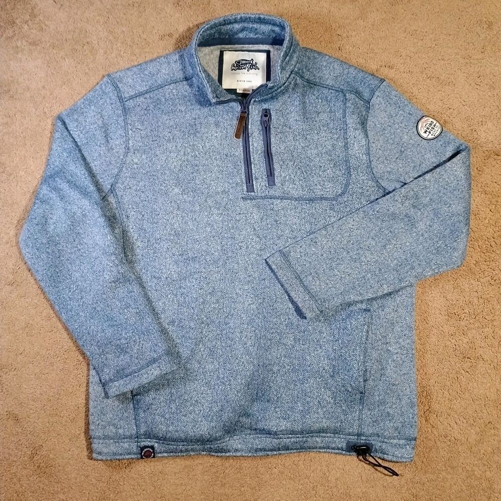 Weird Fish Pullover Men XL Blue Marl Herringbone Macaroni 1/4 Zip Fleece Sweater